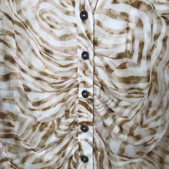Jane Delancey Shirt Women Medium Blouse Sleeveless Button Animal Mob Wife Ruched - Picture 4 of 9
